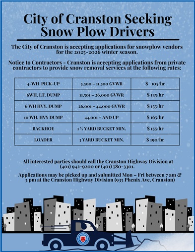 City of Cranston Seeking Snow Plow Drivers